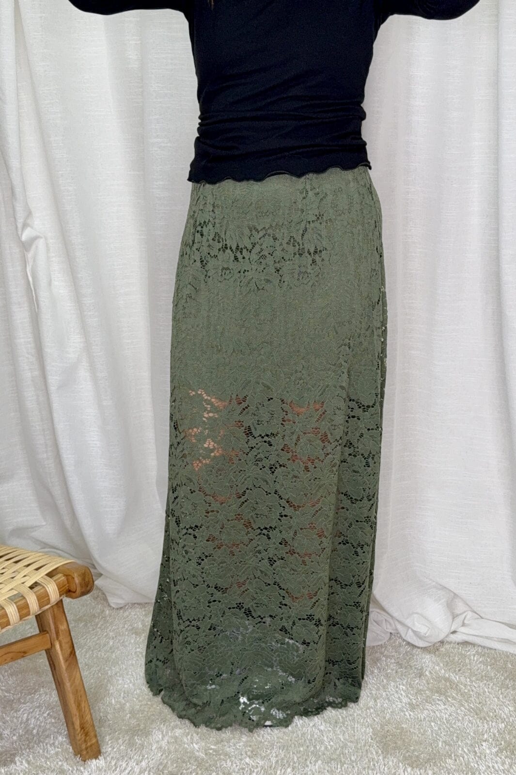 A-bee - Long Flower Lace Skirt 176_6923-W6_2 - Khaki Nederdele
