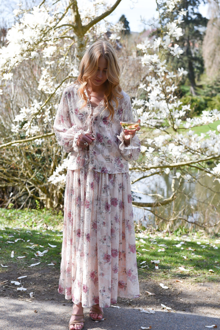 A-View - Flounce Blouse AV7039 - 308 - Sand/Dusty Green Bluser