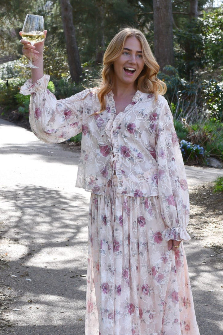 A-View - Flounce Blouse AV7039 - 308 - Sand/Dusty Green Bluser