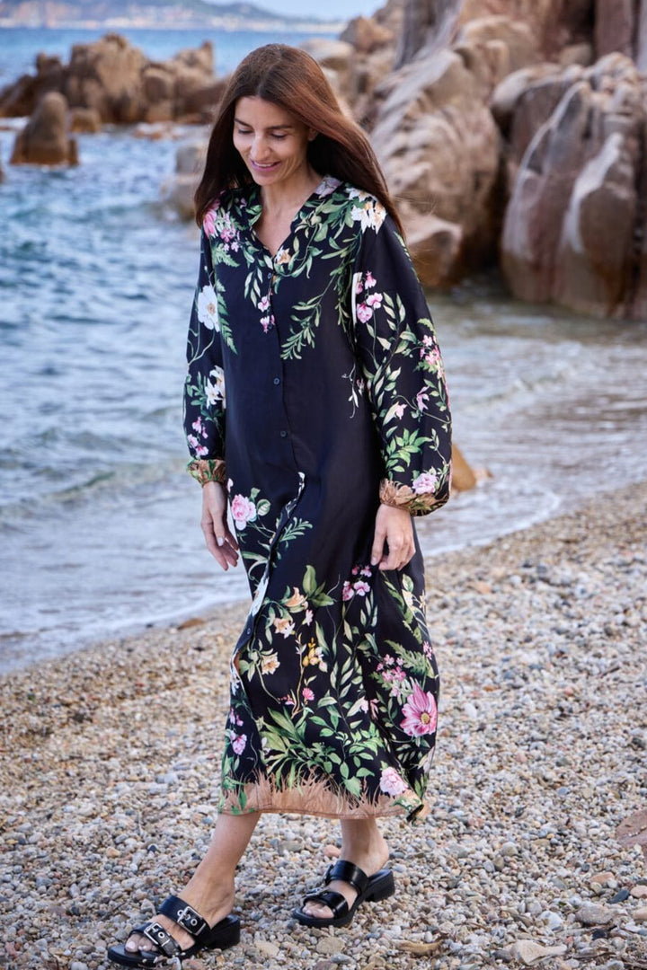 Black Colour - Bczennia Flower Dress 40901 - Black Flower