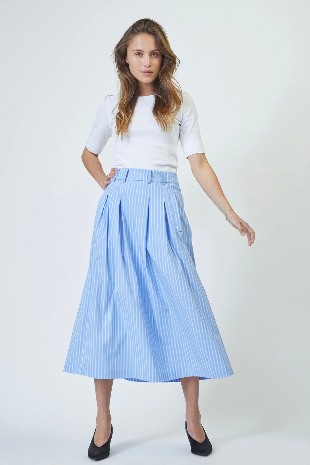 Co´Couture - Micacc Stripe Pleat Skirt 34225 - 23 - Pale Blue Nederdele