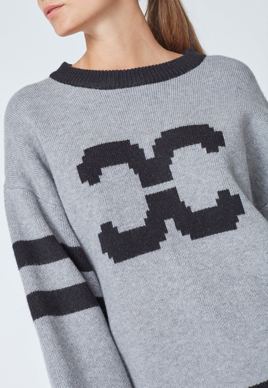 Co´Couture - Rowcc Coco Logo Knit 32214 - 138 - Light Grey Strikbluser