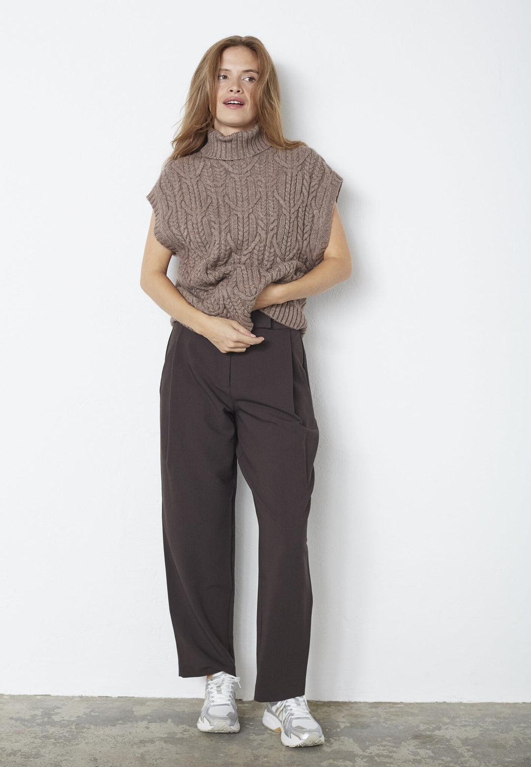 Co´Couture - Rowcc Oversize Cable Knit Vest 32222 - 154 - Walnut Veste