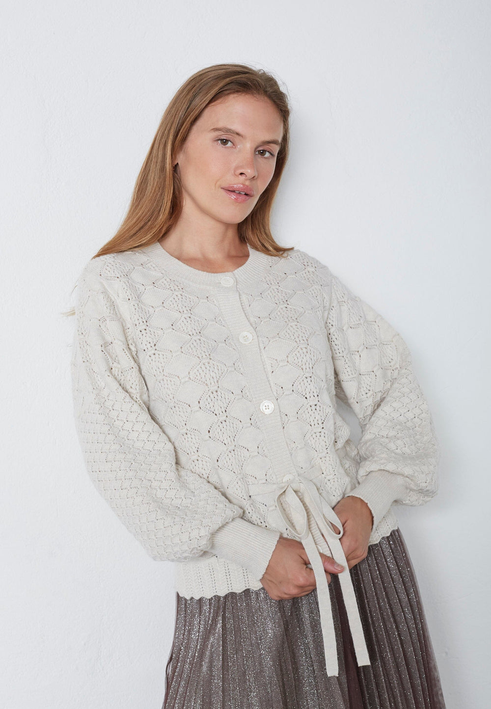 Co´Couture - Rowcc Pointelle Tie Cardigan 32241 - 4021 - Ivory Cardigans