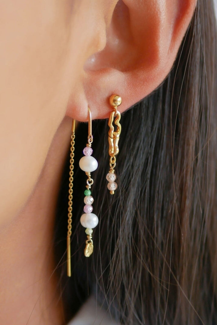 Enamel Copenhagen - Earring, Sofia - Light Pink, Kaki Green, Peach And Pearl Øreringe