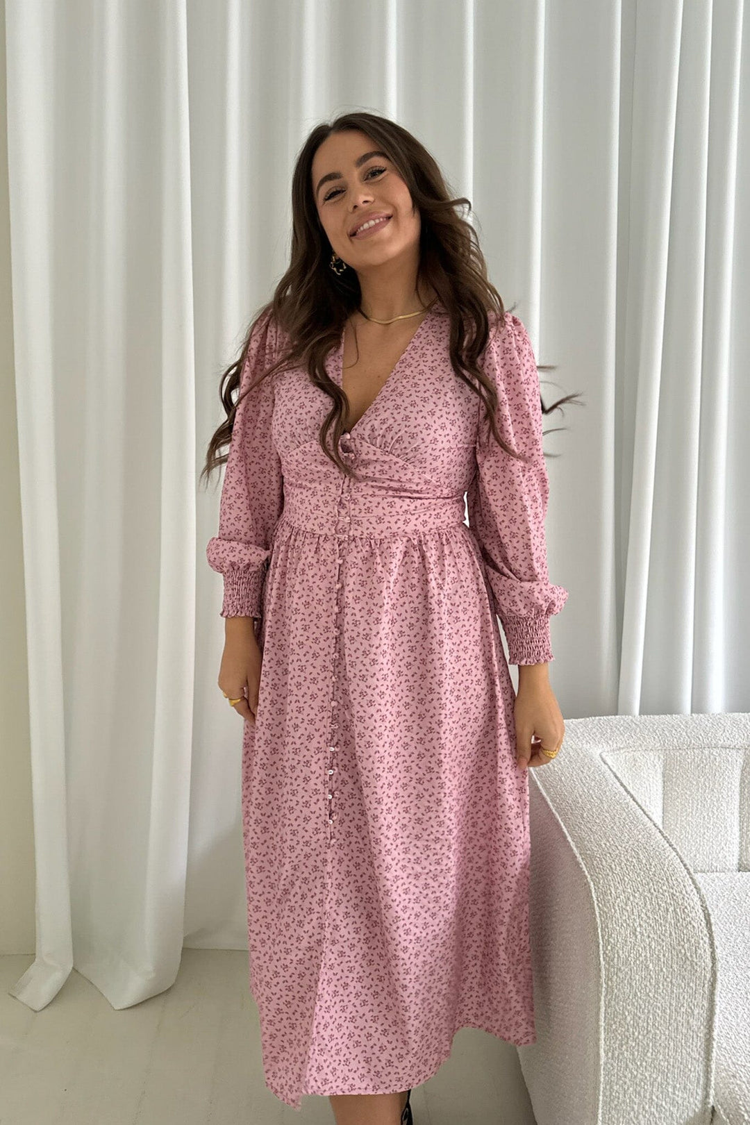 Forudbestilling - BYIC - Adelic Long Dress - pfsp Pink Flower Stem Print Kjoler