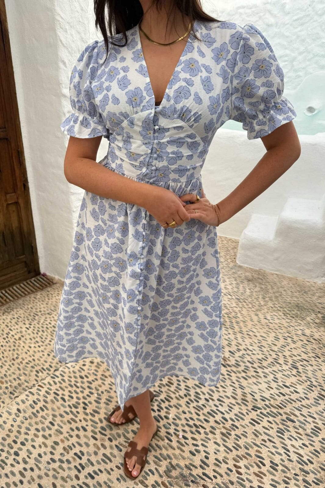 Forudbestilling - BYIC - Adelic Long Ss Dress - bdf Blue Dazzling Flower Kjoler