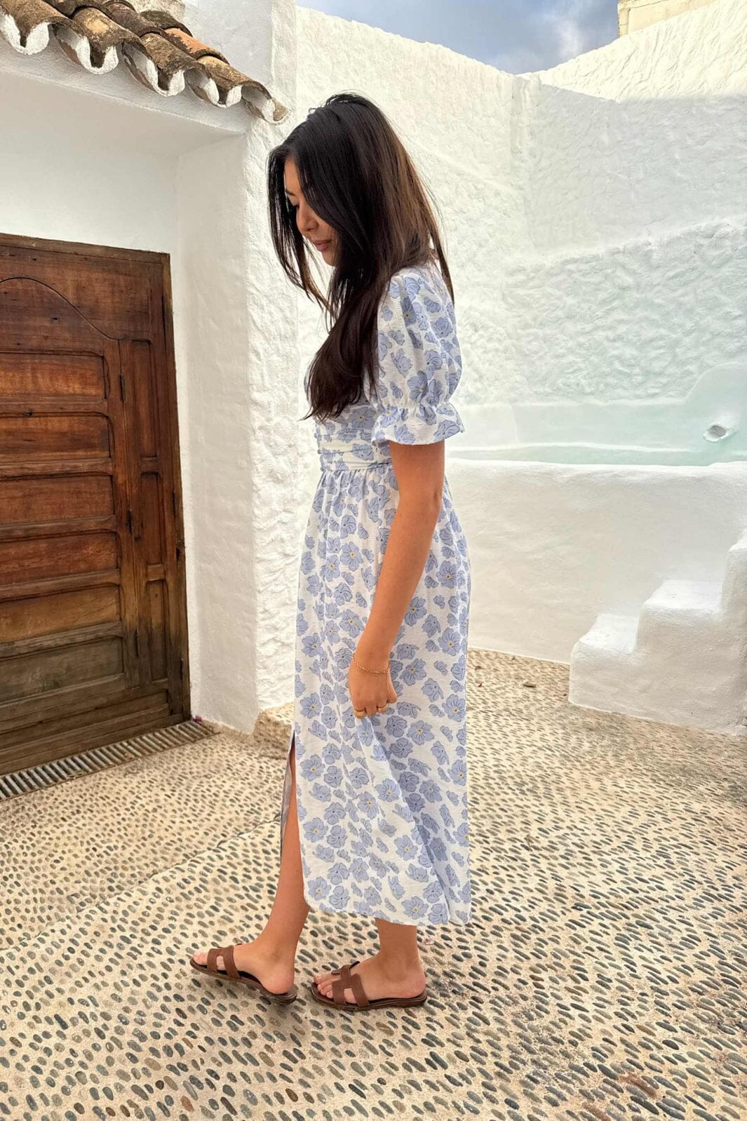 Forudbestilling - BYIC - Adelic Long Ss Dress - bdf Blue Dazzling Flower Kjoler