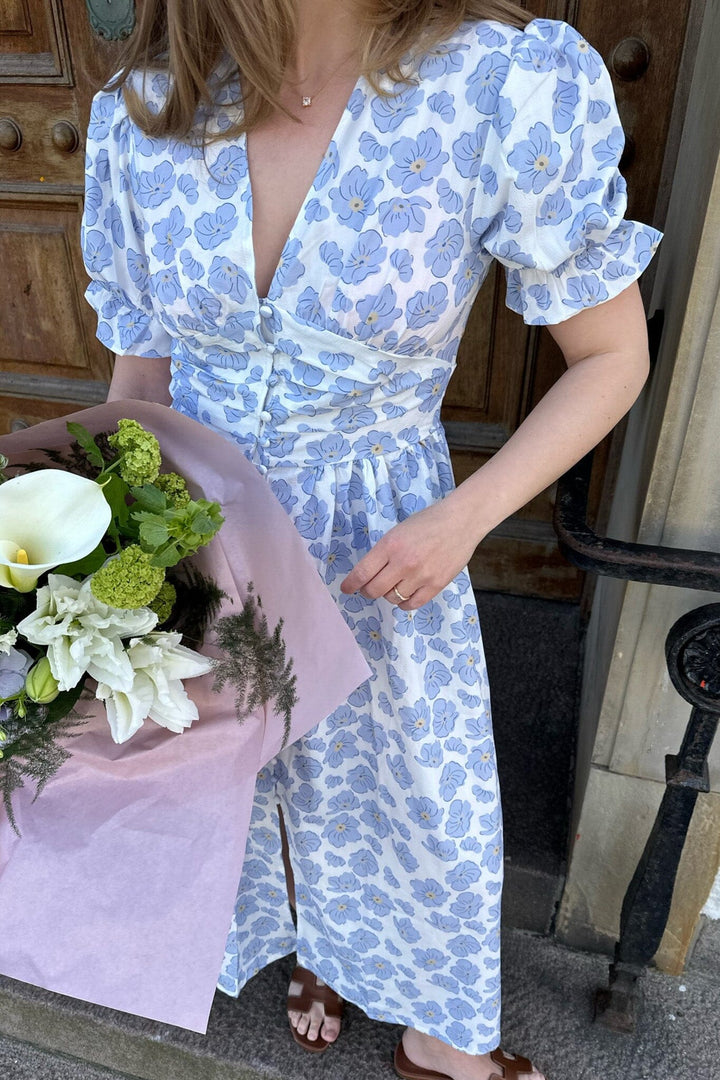 Forudbestilling - BYIC - Adelic Long Ss Dress - bdf Blue Dazzling Flower Kjoler