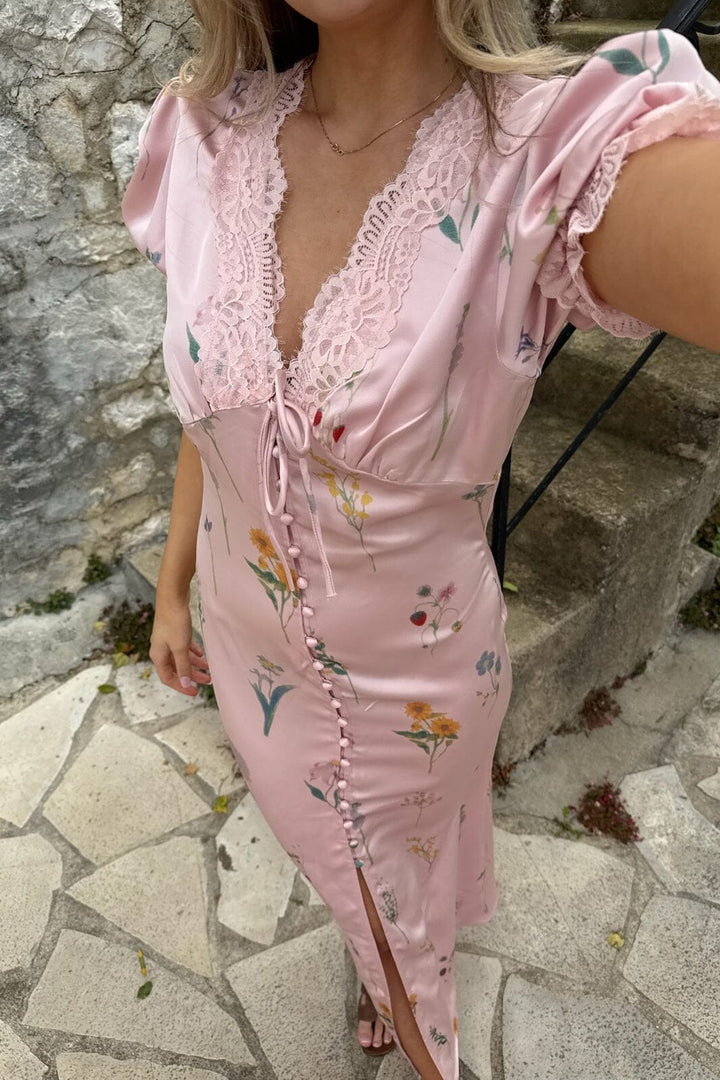 Forudbestilling - BYIC x Molly&My - Agneteic Long Dress A23810 - Pink Flower Print Kjoler