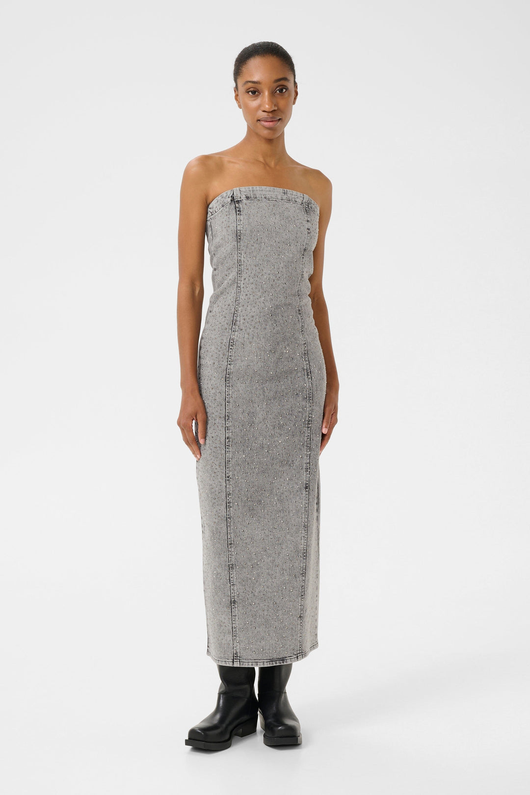 Forudbestilling - Gestuz - Gzzauma Sl Long Dress - 107487 Vintage Grey Wash Kjoler