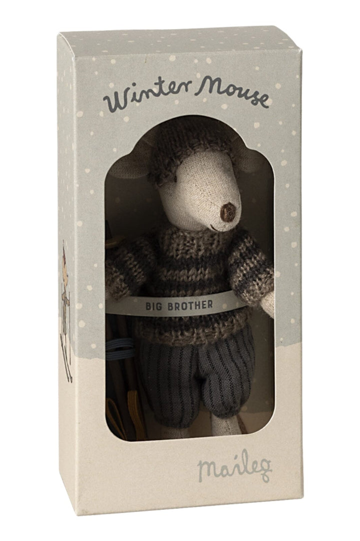 Forudbestilling - Maileg - Vintermus Med Ski, Storebror - Grå Jul