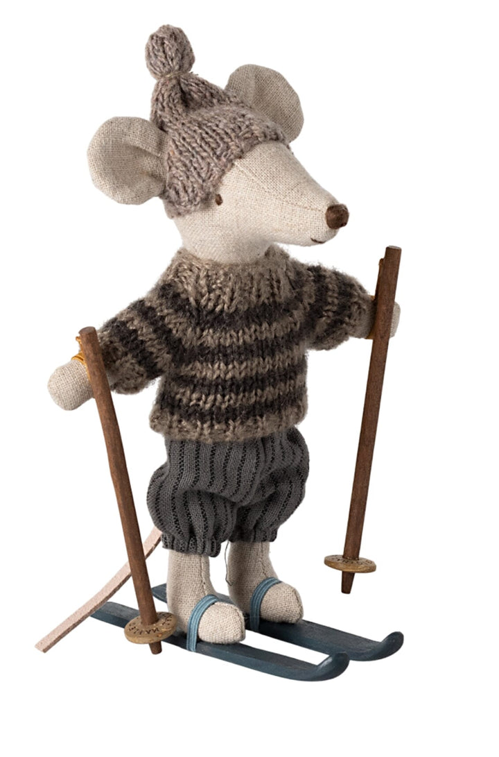 Forudbestilling - Maileg - Vintermus Med Ski, Storebror - Grå Jul