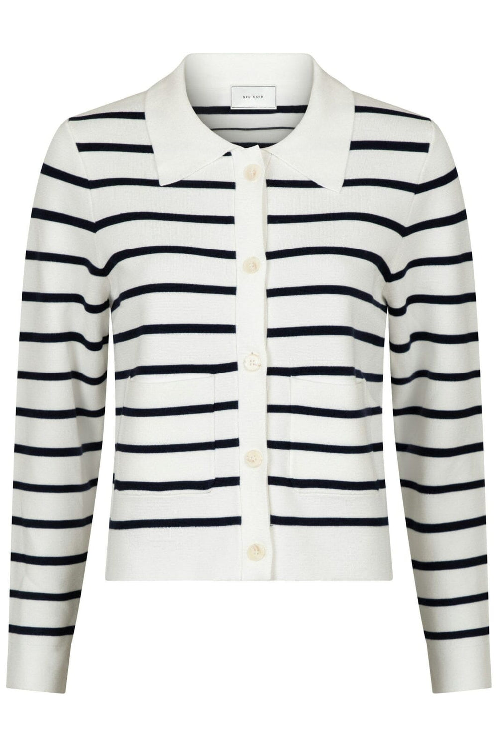 Forudbestilling - Neo Noir - Tippi Knit Stripe Cardigan - White/Navy Cardigans