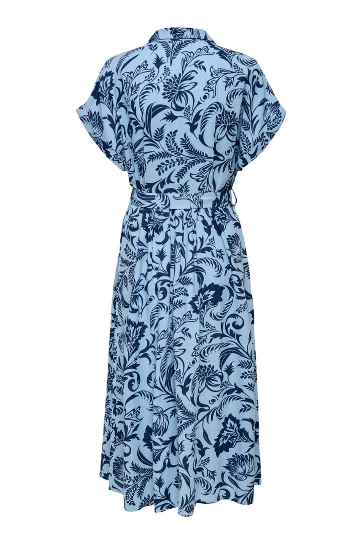 Forudbestilling - Only - Onljakiri Linen Ss Midi Shirt Dress - 4868064 Cerulean Noos Graphic Garden