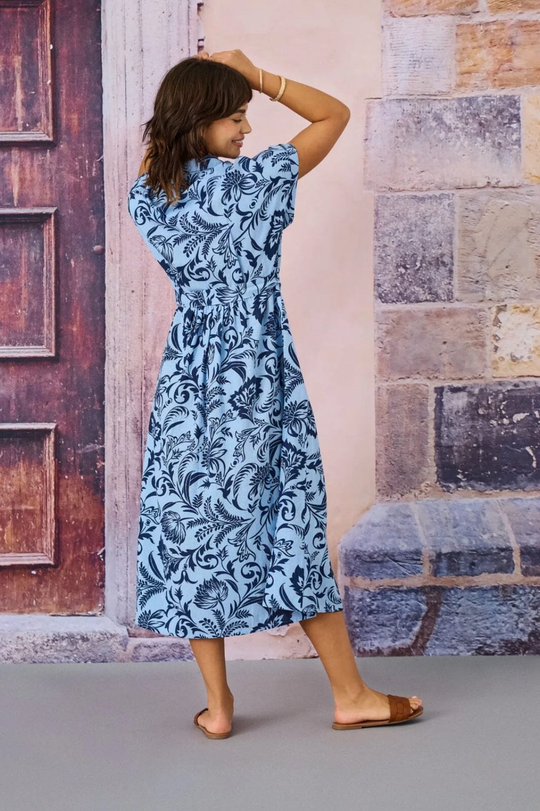 Forudbestilling - Only - Onljakiri Linen Ss Midi Shirt Dress - 4868064 Cerulean Noos Graphic Garden Skjorter