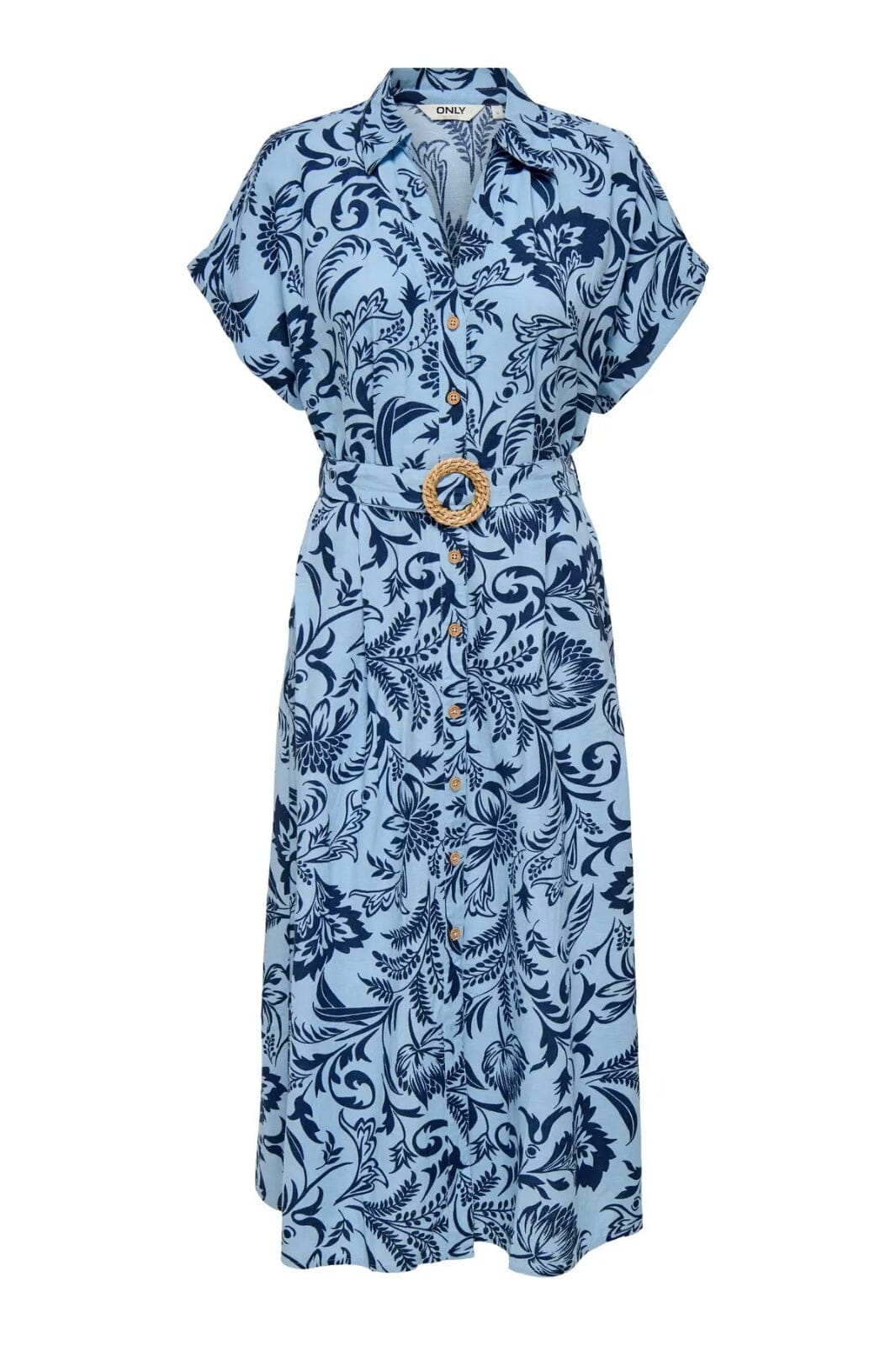 Forudbestilling - Only - Onljakiri Linen Ss Midi Shirt Dress - 4868064 Cerulean Noos Graphic Garden