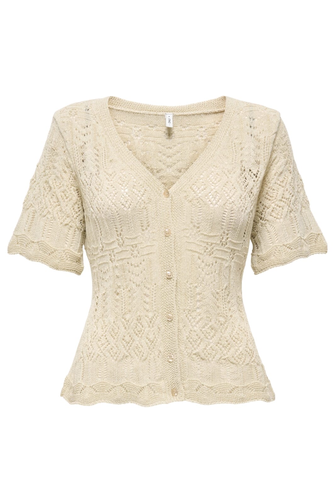 Forudbestilling - Only - Onllovely Ss Glitter Button Top Knt - 4915647 Cloud Dancer Gold