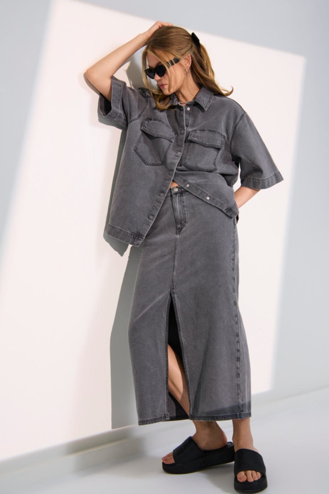 Forudbestilling - Only - Onlsophie Long Skirt - 4655081 Medium Grey Denim Nederdele