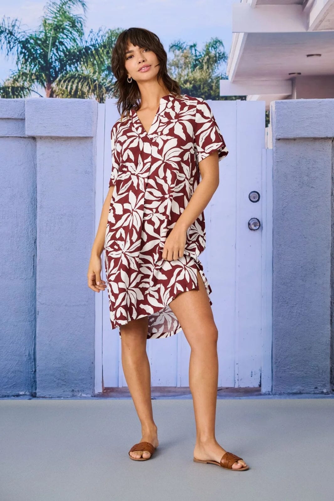 Forudbestilling - Only - Onlsusi Life Ss V-Neck Tunic Dress Wnn - 4881759 Fired Brick Graphic Flowers Kjoler