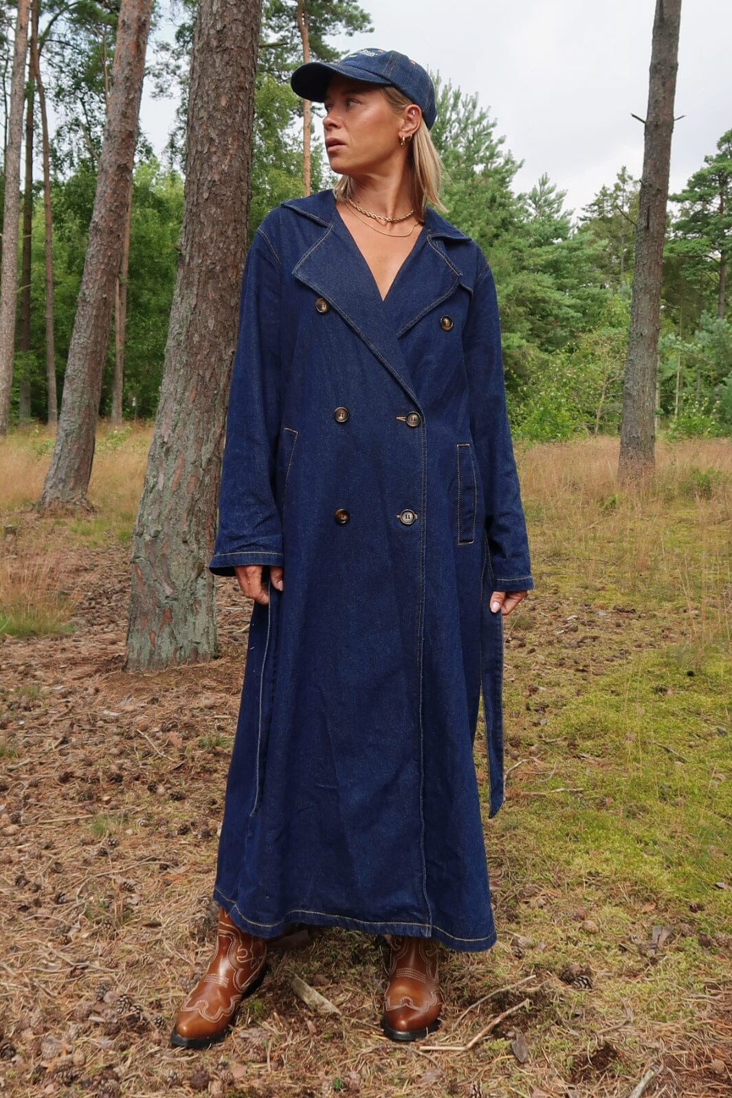 Forudbestilling - Pieces - Pcfreya Ls Long Denim Trenchcoat Fsy - 4748683 Dark Blue Denim Frakker