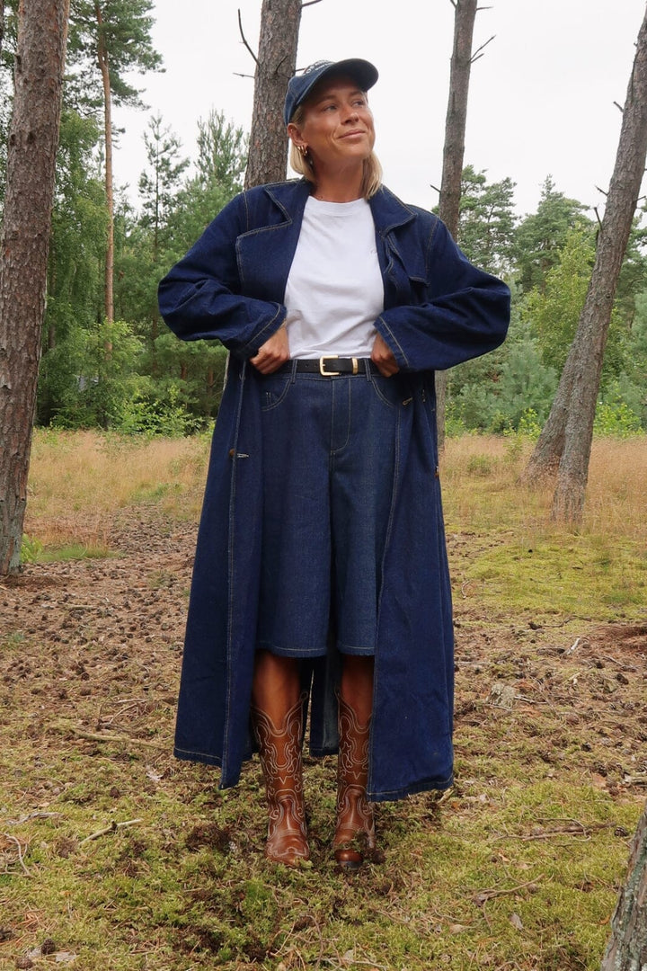 Forudbestilling - Pieces - Pcfreya Ls Long Denim Trenchcoat Fsy - 4748683 Dark Blue Denim Frakker