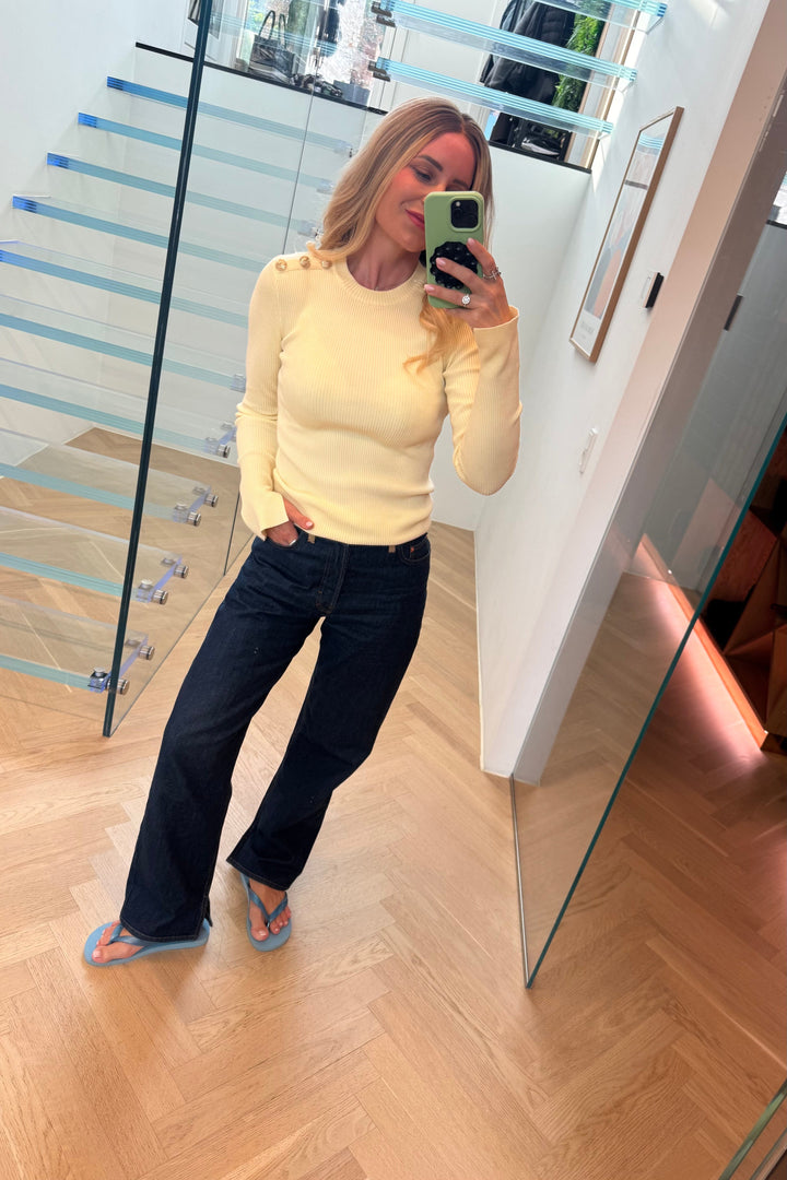 Forudbestilling - Valentin Studio - Gold Button Knit Blouse 160471 - 191 - Light Yellow Bluser