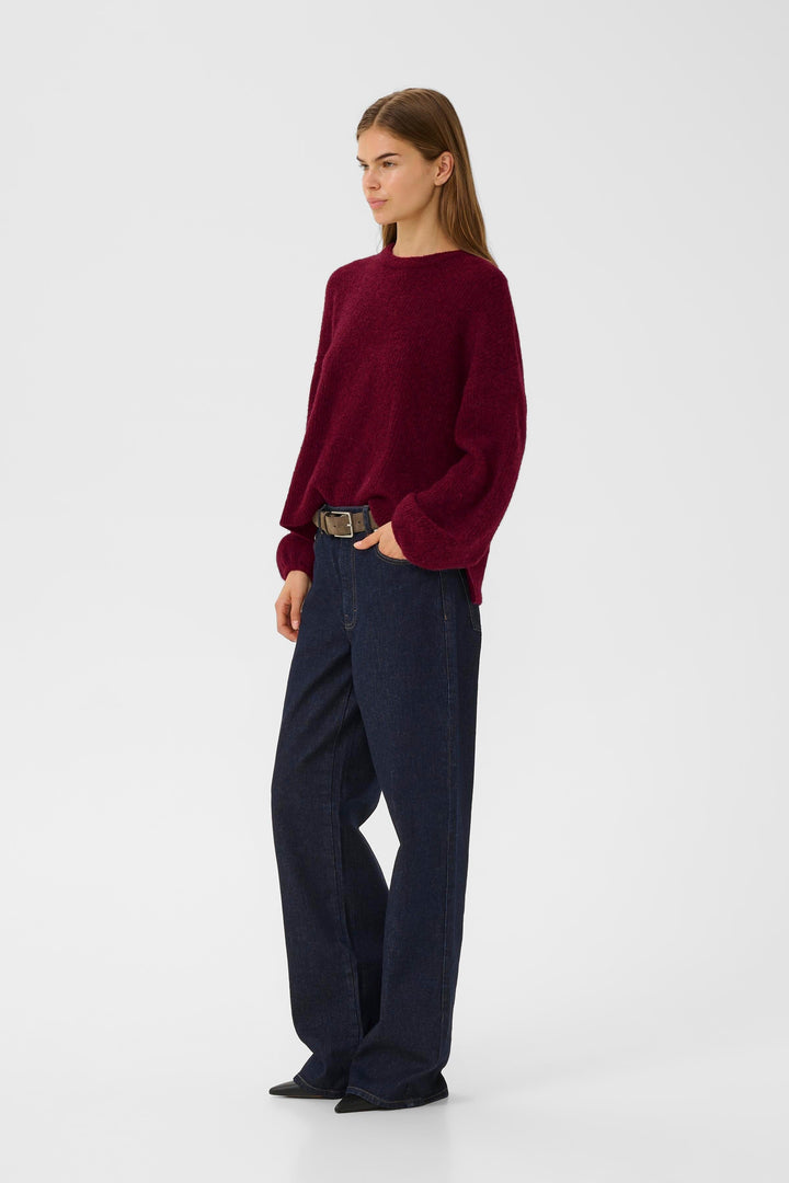 Gestuz - Gzalpha Slit Pullover 10910590 - 107340 - Blood Red Mélange Strikbluser