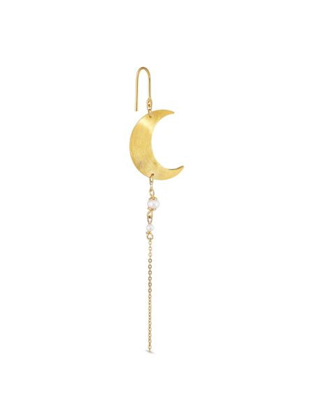 Jane Kønig - Half Moon Earring with pearl chain - Golden Øreringe