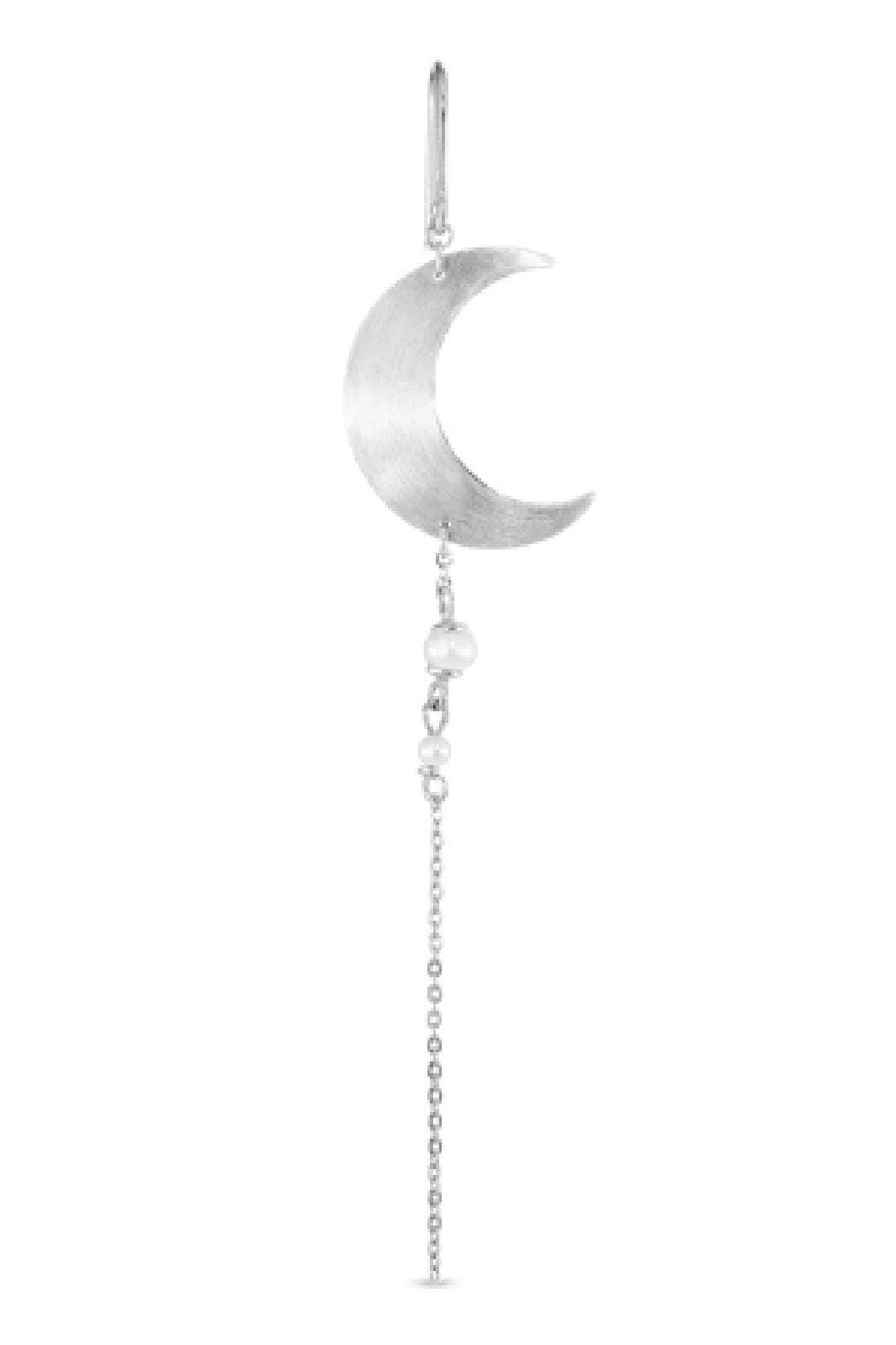 Jane Kønig - Half Moon Earring with pearl chain Right - Silver Øreringe