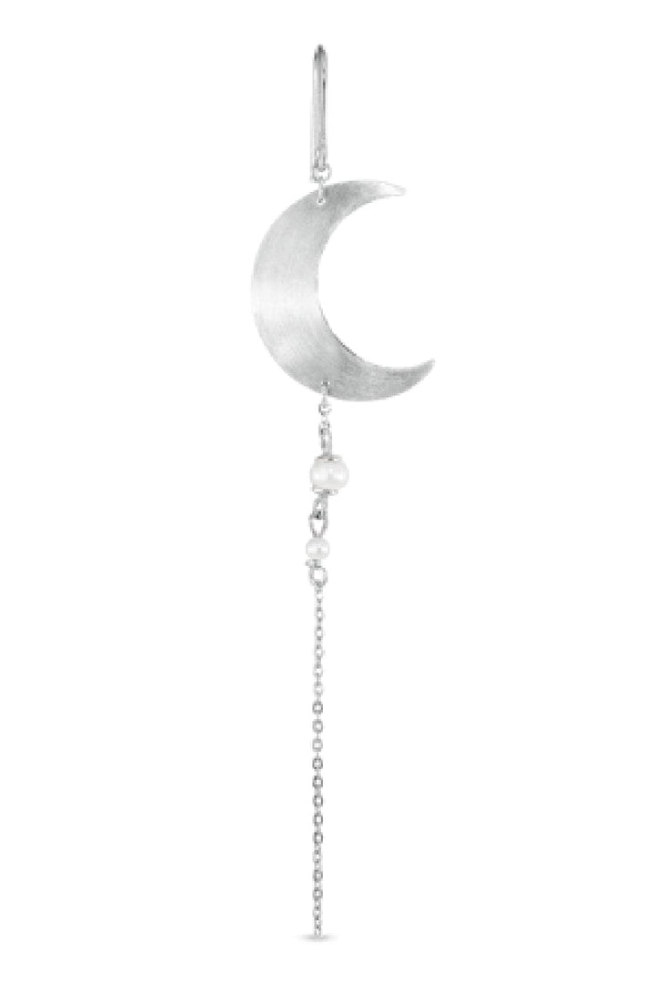 Jane Kønig - Half Moon Earring with pearl chain - Silver Øreringe
