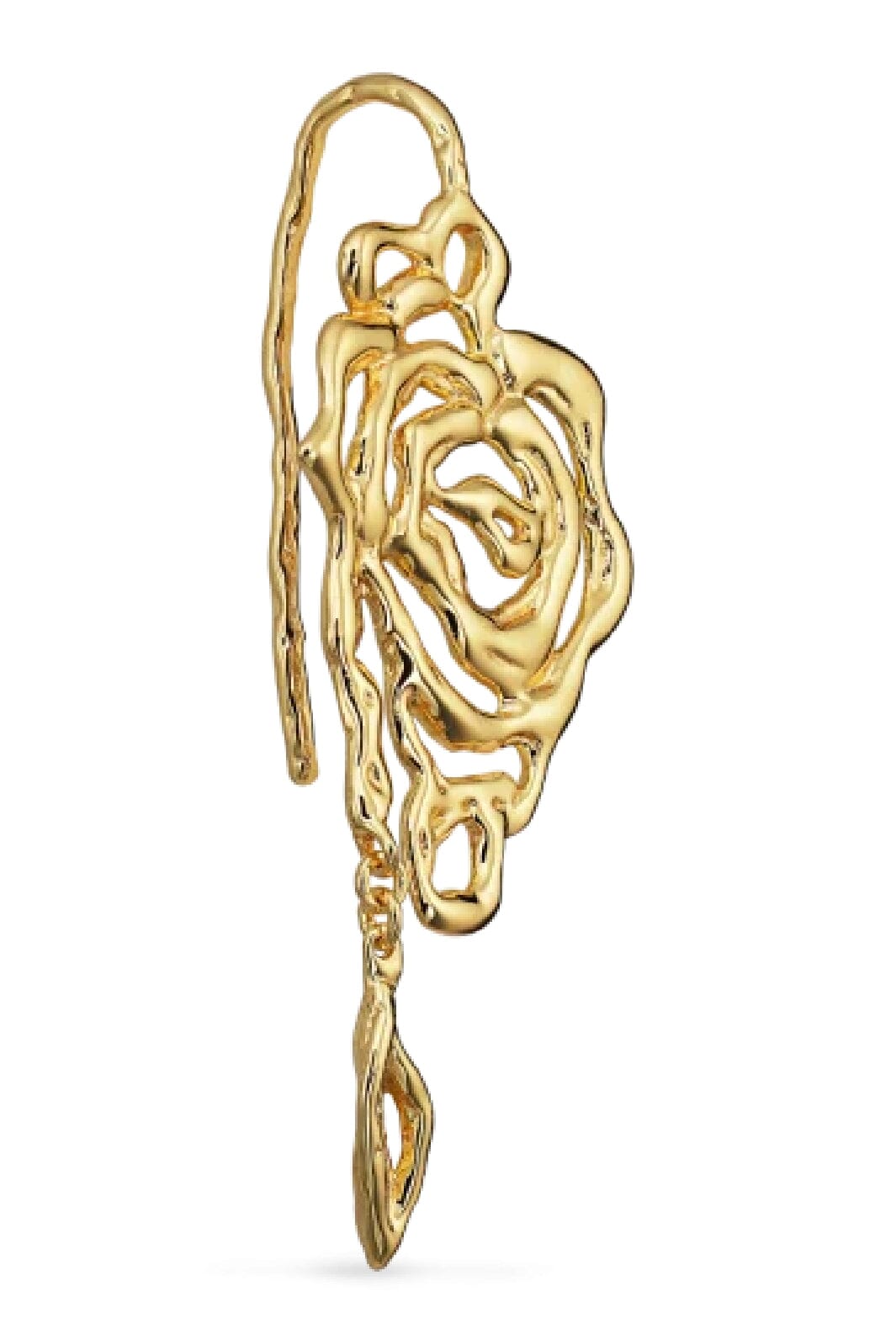 Jane Kønig - Rose Earring with leaf drop - Forgyldt Øreringe