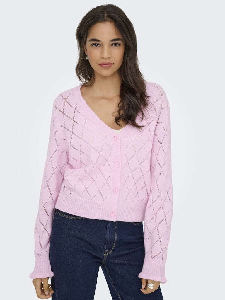 JDY - Jdyletty L/S V-Neck Struc Cardi Knt - 4963471 Pink Lady Melange Cardigans