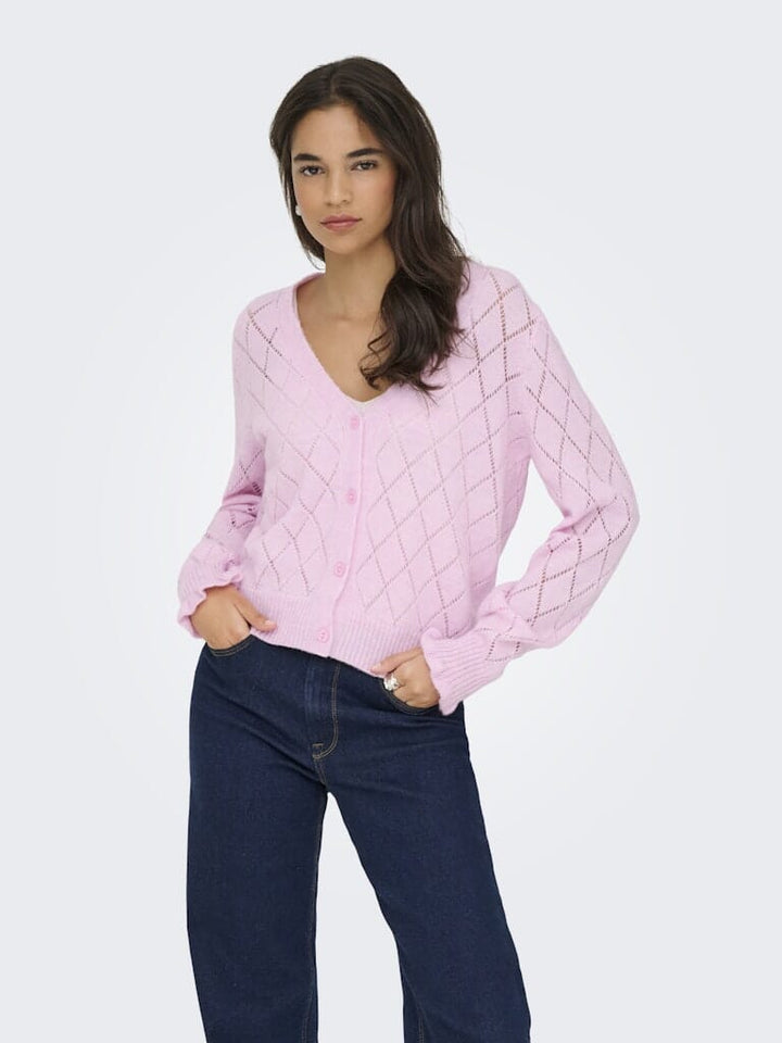 JDY - Jdyletty L/S V-Neck Struc Cardi Knt - 4963471 Pink Lady Melange Cardigans