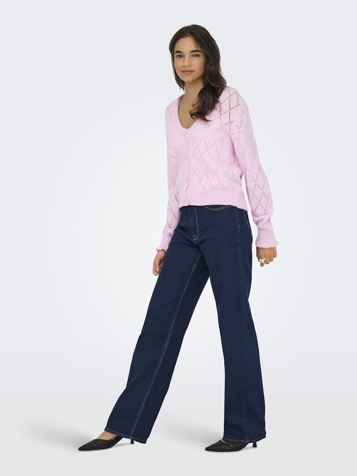 JDY - Jdyletty L/S V-Neck Struc Cardi Knt - 4963471 Pink Lady Melange Cardigans