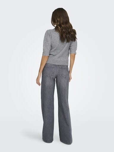 JDY - Jdyrue Life 2/4 Pearl Pullover Knt - 4926205 Medium Grey Melange W. White Pearls Strikbluser