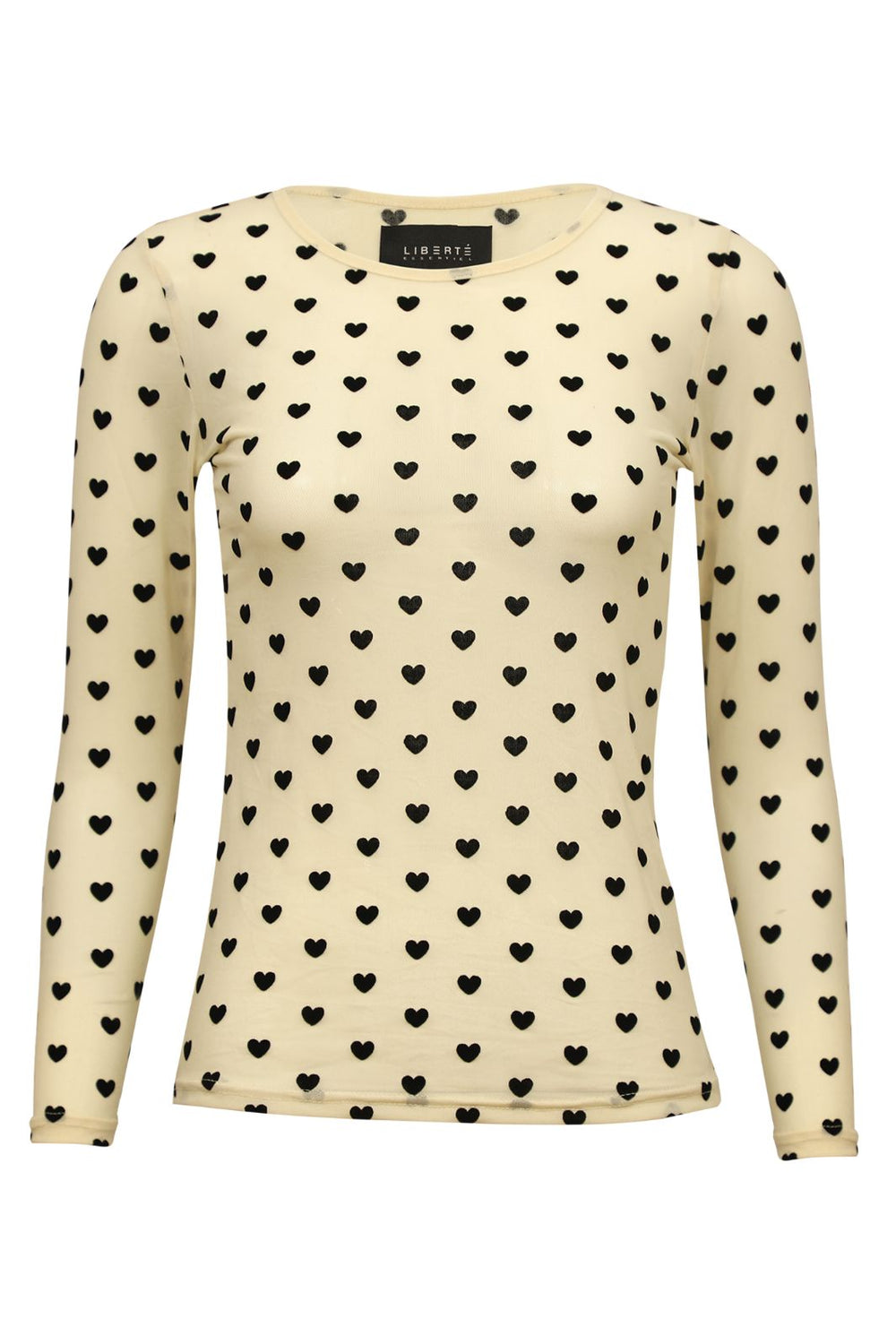 Liberte - Mesh-Ls-Tshirt 22065 - Ivory Black Flock Heart T-shirts