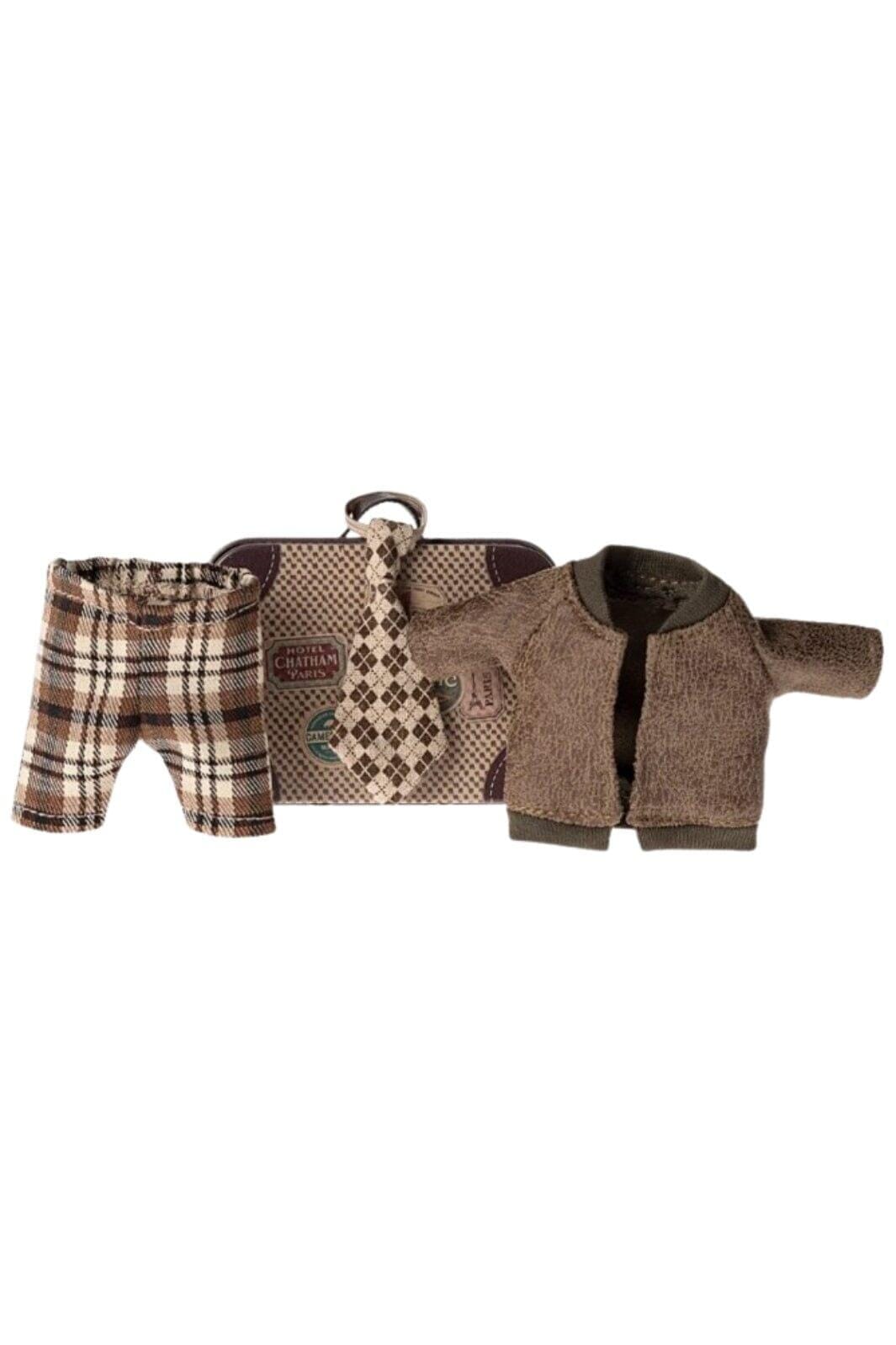 Maileg - Jacket, Pants And Tie In Suitcase, Grandpa Mouse Legetøj