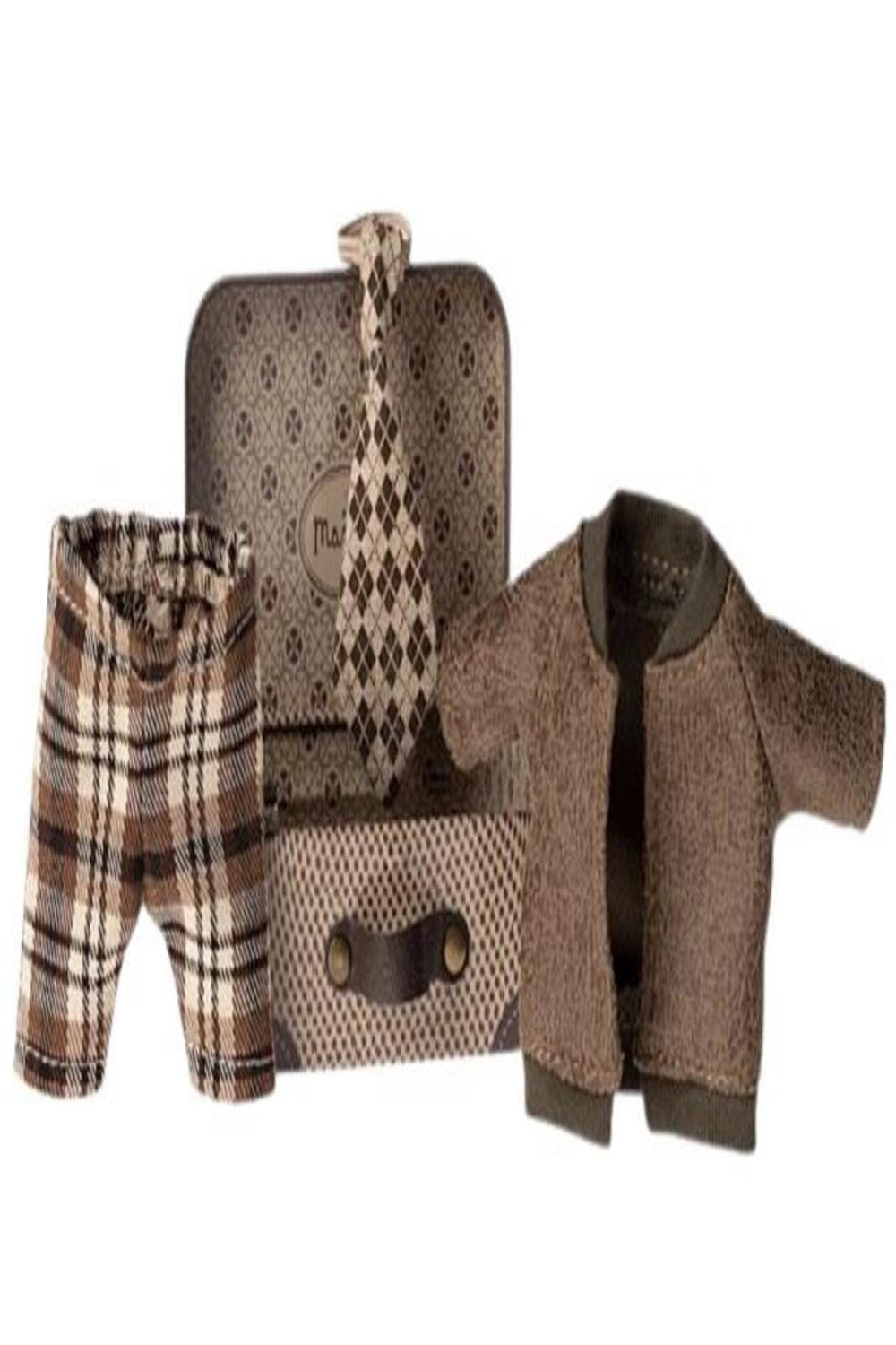 Maileg - Jacket, Pants And Tie In Suitcase, Grandpa Mouse Legetøj