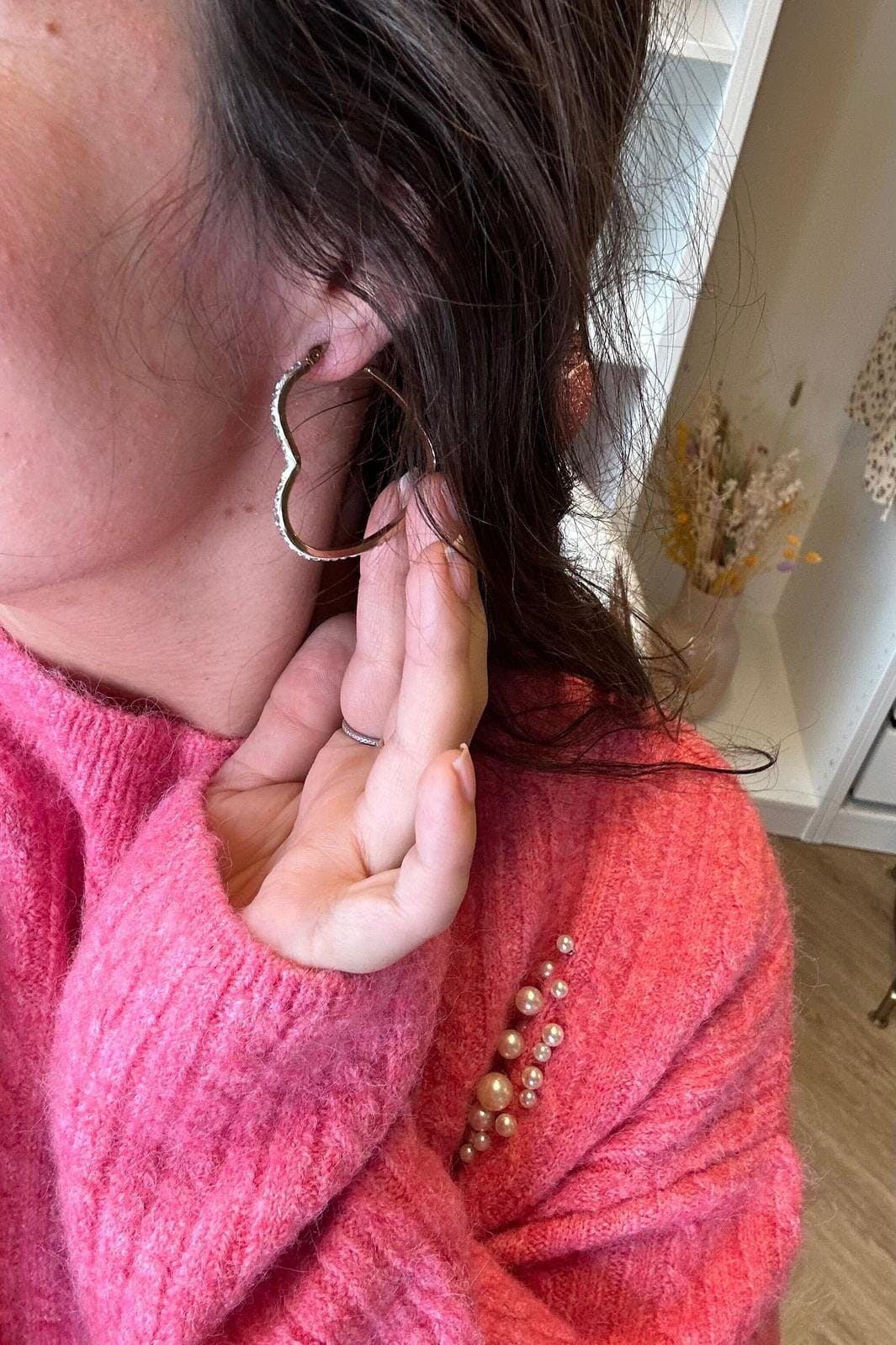 Mellow Moon - Heart Hoop Stone - Forgyldt Øreringe