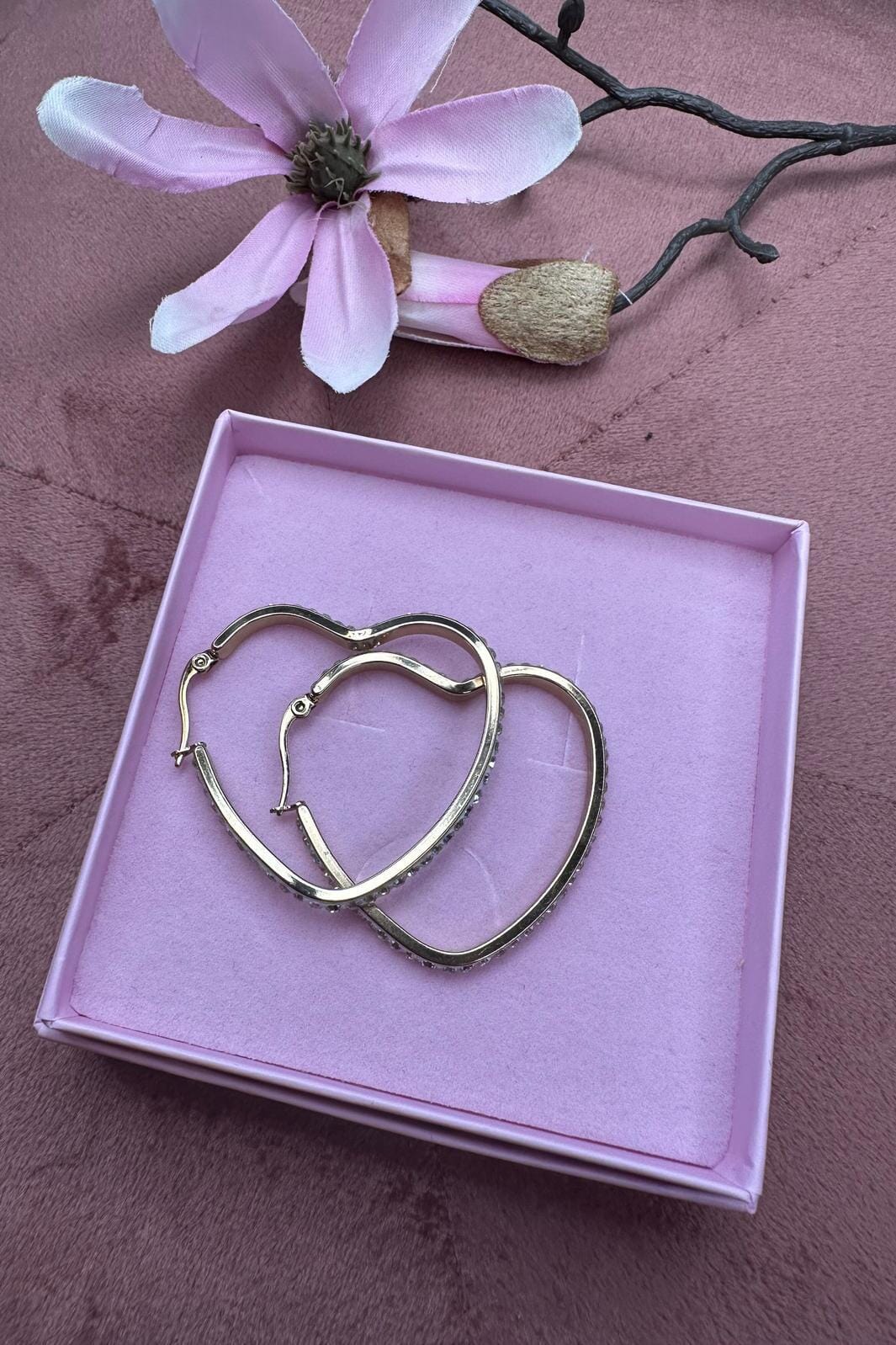 Mellow Moon - Heart Hoop Stone - Forgyldt Øreringe