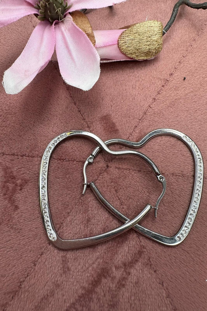 Mellow Moon - Heart Hoop Stone - Forsølvet Øreringe