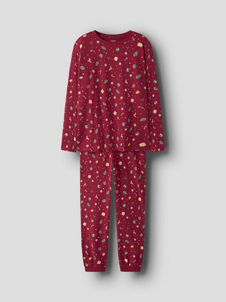Name It - Nanvismas Ls Nightset - 4879866 Jester Red Xmas Aop Red Nattøj