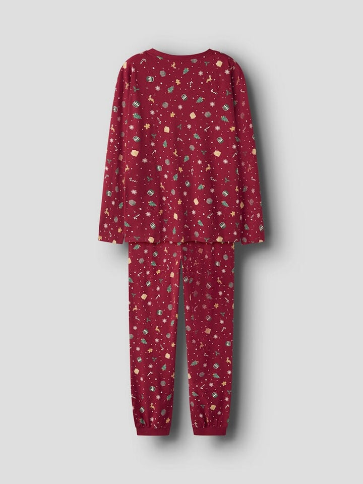 Name It - Nanvismas Ls Nightset - 4879866 Jester Red Xmas Aop Red Nattøj
