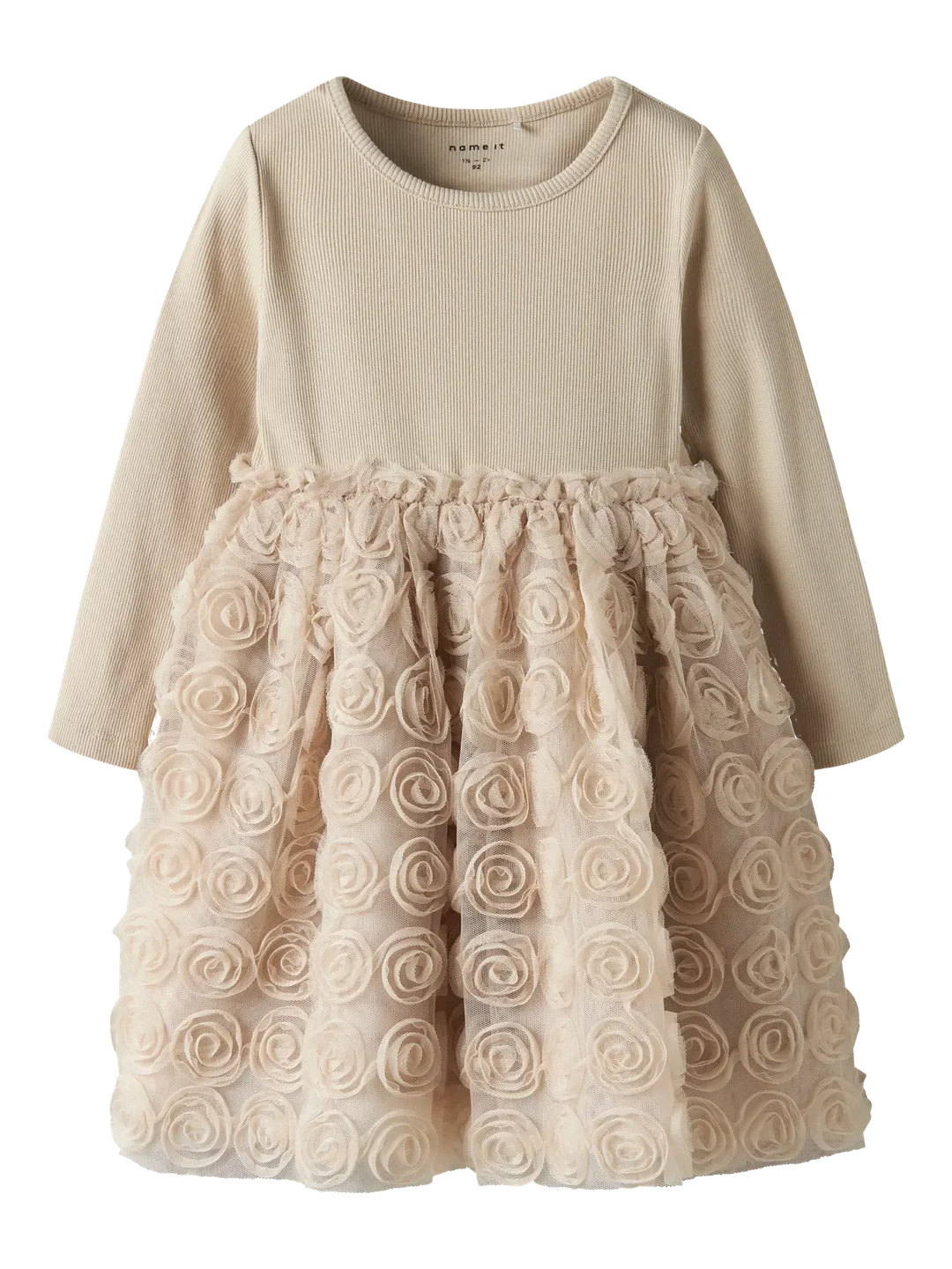 Name It - Nmfsykia Tulle Ls Dress - 4888967 Cement Kjoler