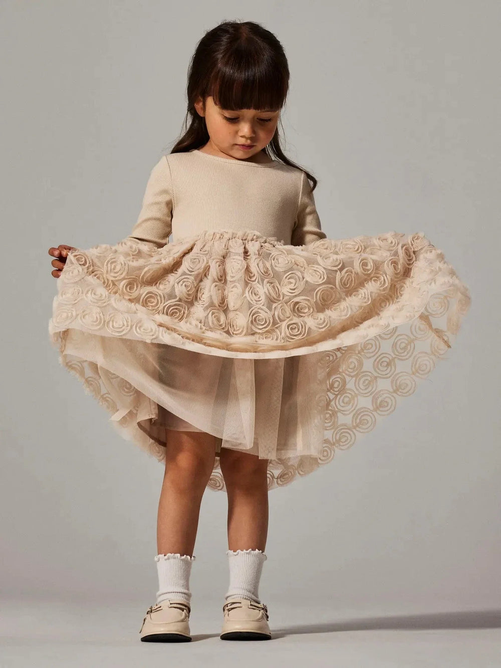 Name It - Nmfsykia Tulle Ls Dress - 4888967 Cement Kjoler