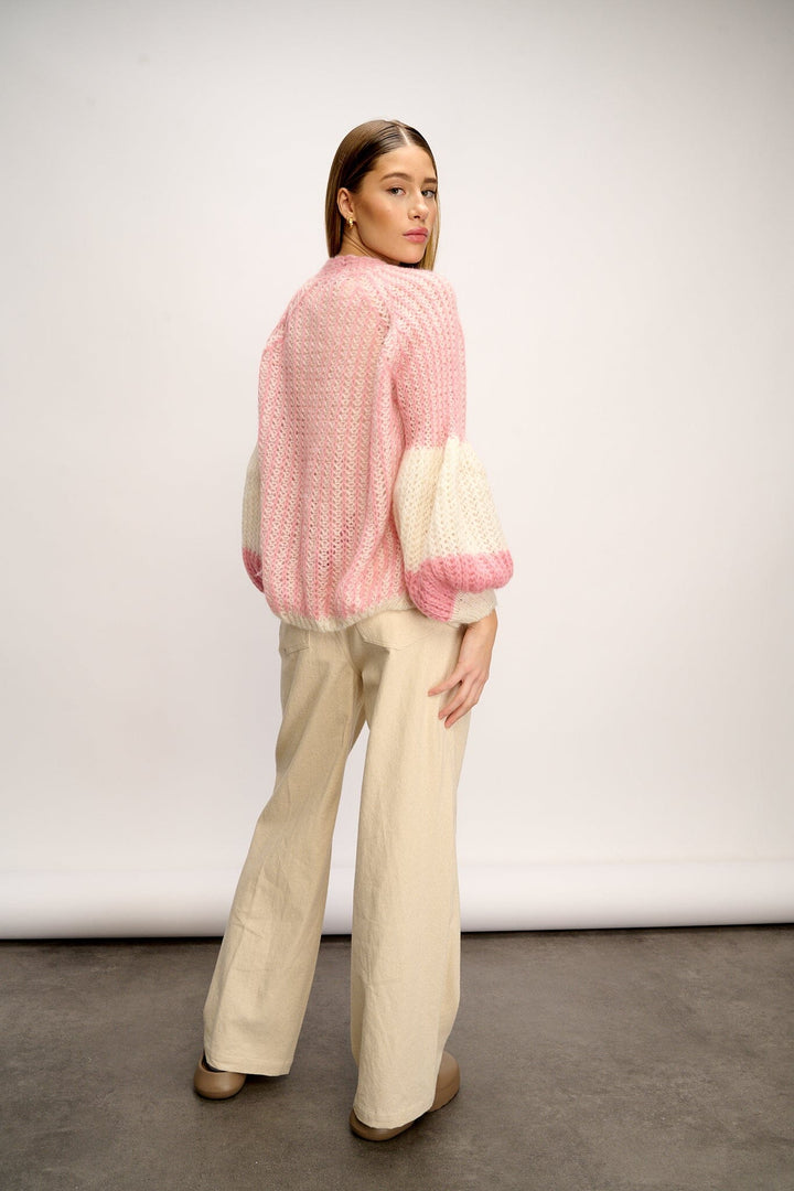 Noella - Liana Knit Cardigan - White/Rose Cardigans