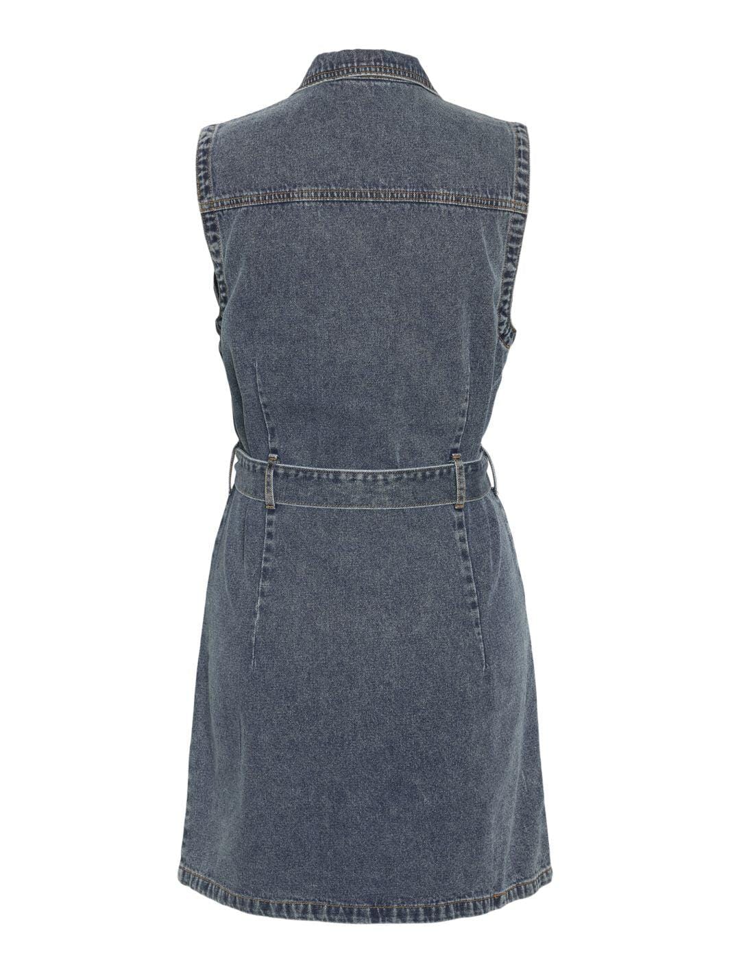 Noisy May - Nmalvi S/L Short Tie Dress Bs023Mb - 4759543 Medium Blue Denim Kjoler