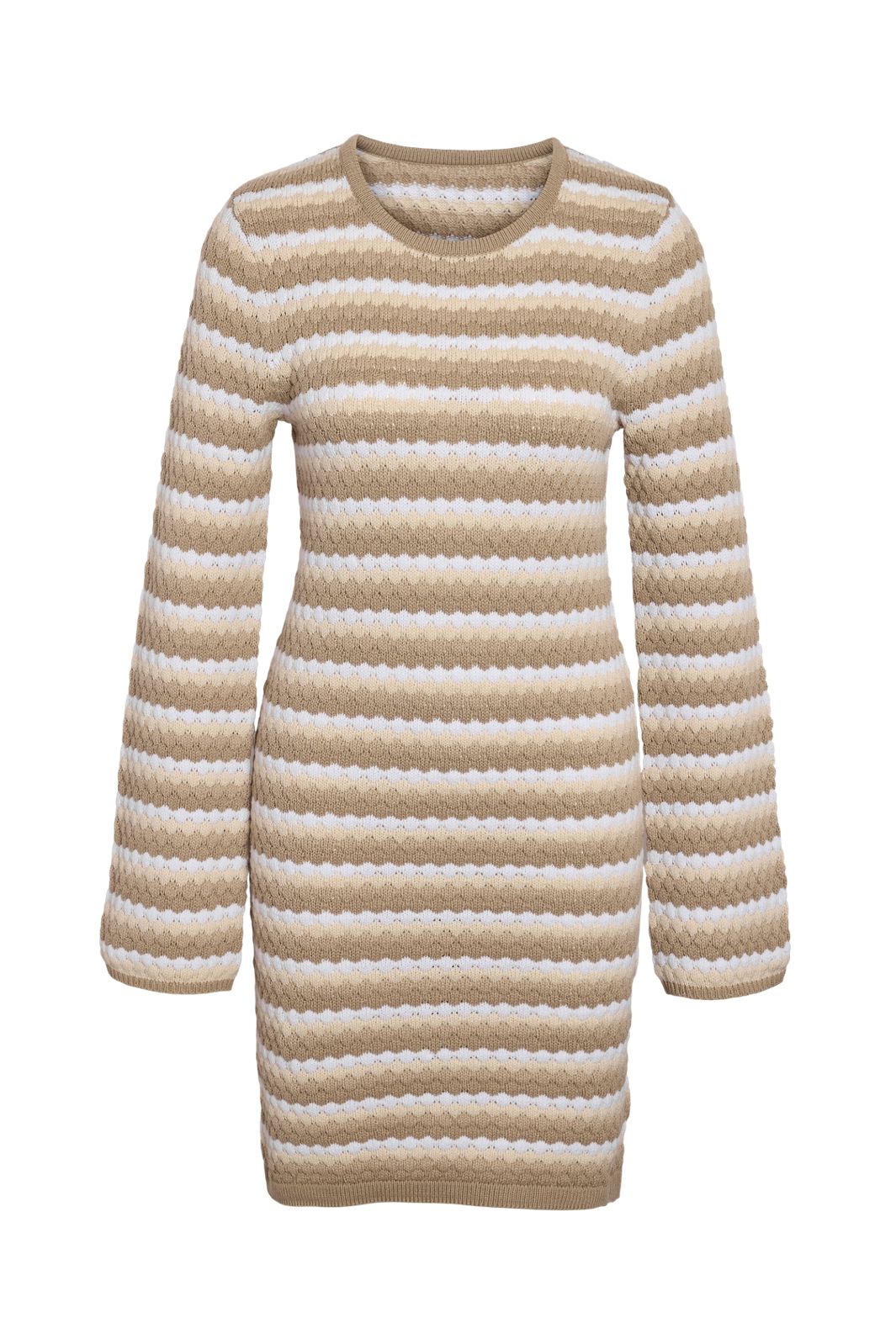 Noisy May - Nmjulia L/S Flared Sleeve Dress Fwd - 4907626 Oatmeal Birch & Beige Stripes
