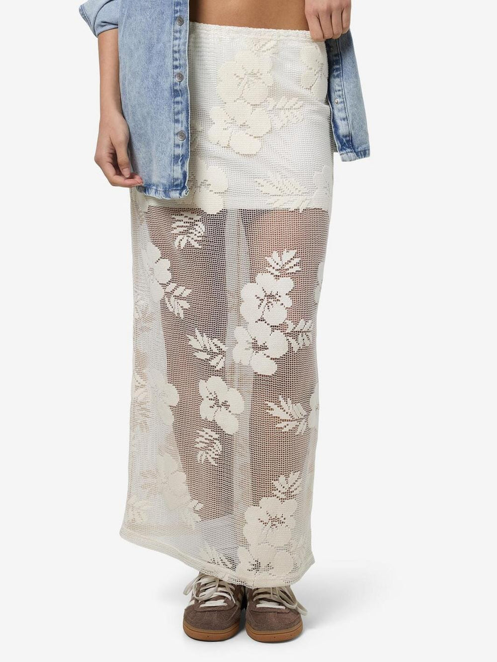 Noisy May - Nmklea Long Flower Lace Back Slit Skirt - 4821930 Birch